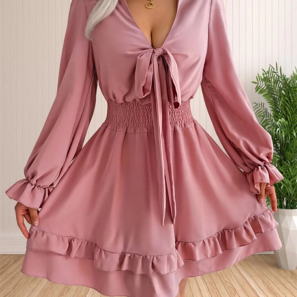 Pink Ruffled Tie-Front Sundress for Wedding Guests